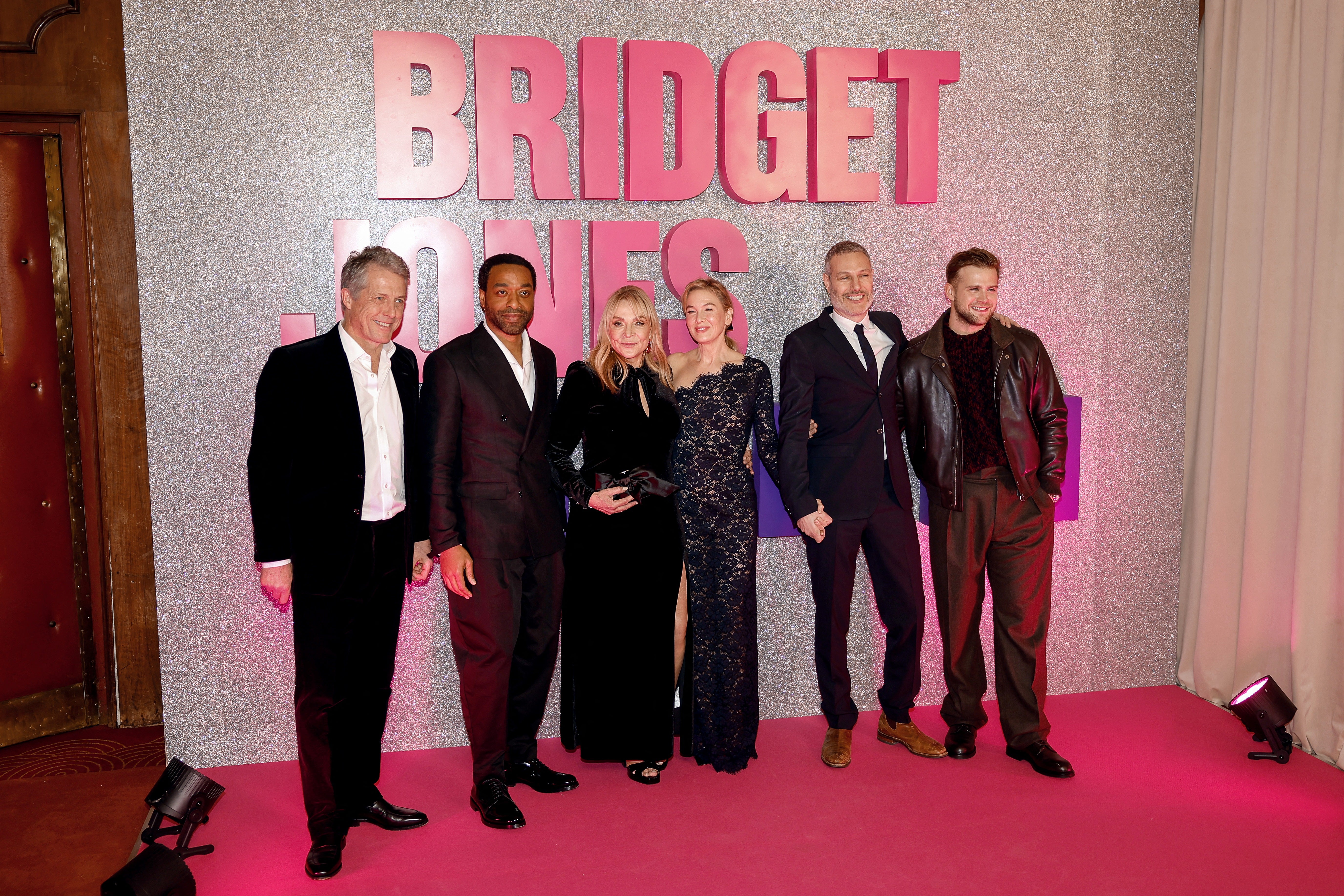 Hugh Grant, Chiwetel Ejiofor, Helen Fielding, Renee Zellweger, Michael Morris, and Leo Woodall at the French premiere of Bridget Jones: Mad About the Boy