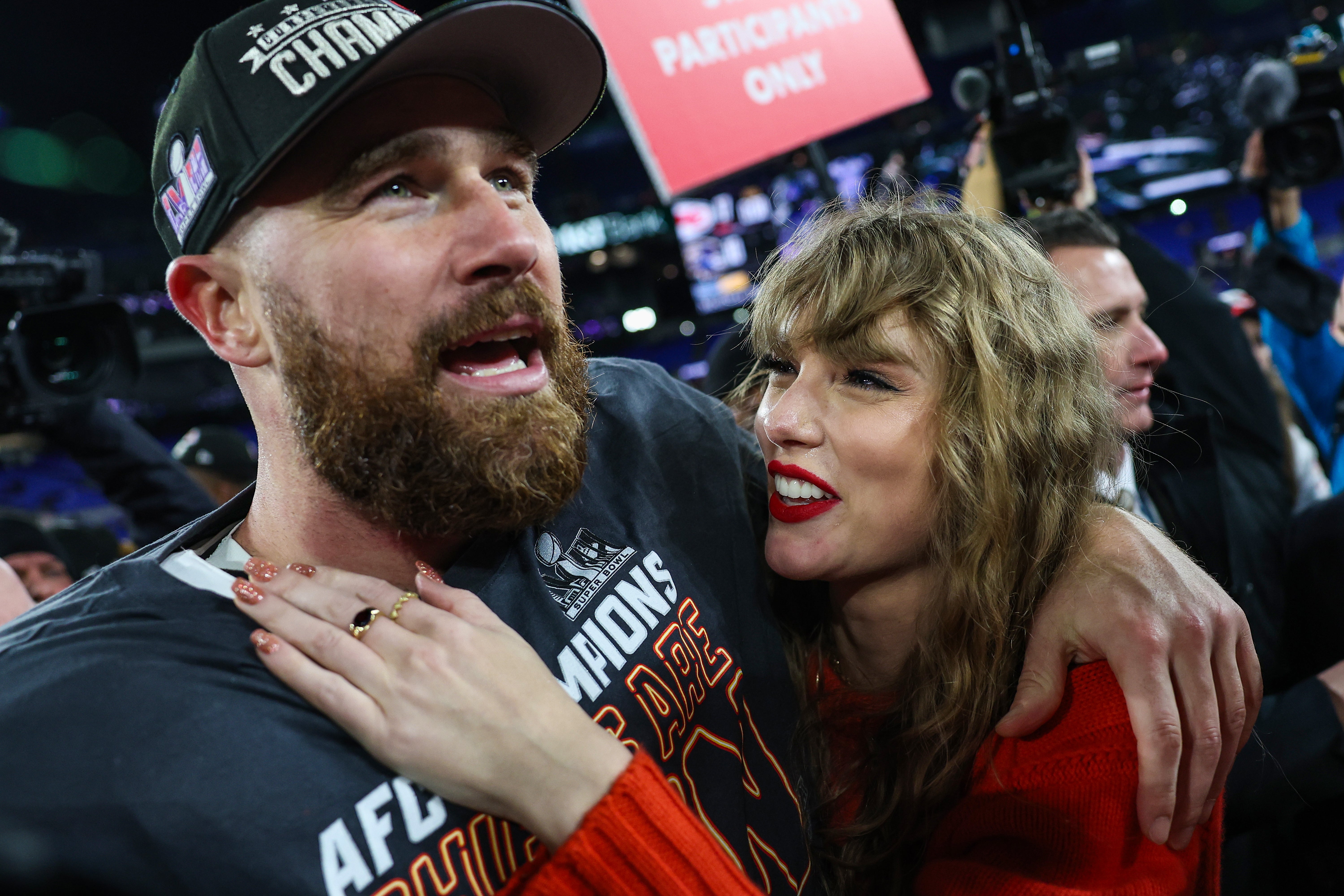 Travis Kelce and Taylor Swift pictured in 2024