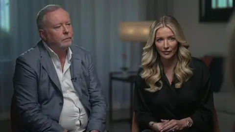 BBC Doug Barrowman and Michelle Mone pictured during an interview with the BBC